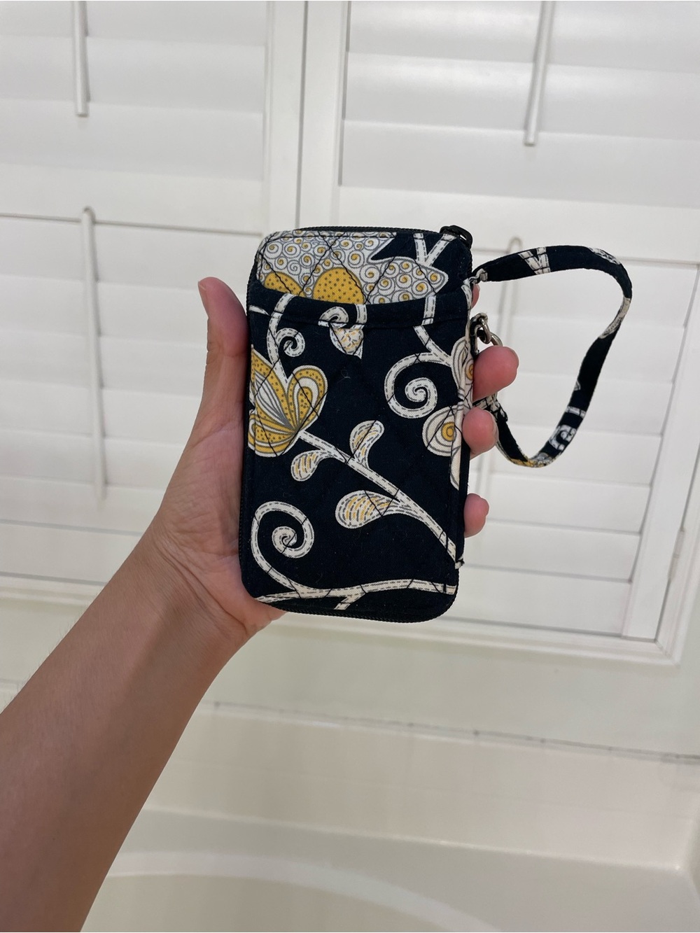 Vera Bradley Black and Yellow Quilted Floral Wristlet